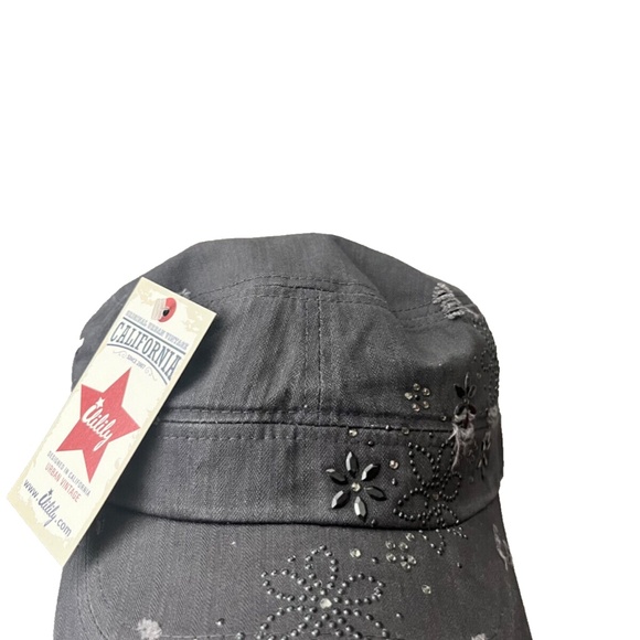 Women's Ililily Gray Distressed Embellished Military Army Hat Cadet Cap - Picture 6 of 14